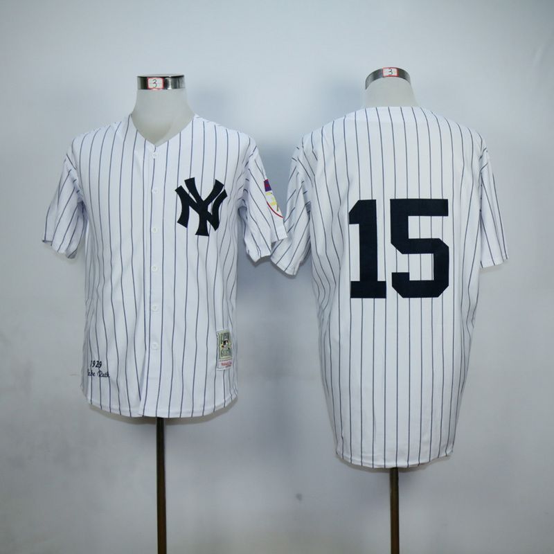 Men New York Yankees #15 No name White Throwback MLB Jerseys